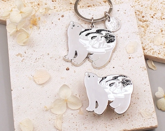Polar Bear Enamel Keychain + Pin Set, Unique Animal Lover Gift