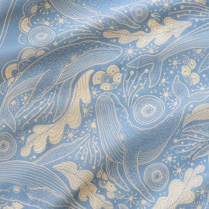 Whale, and the Ocean Bandana Scarf (Light Blue) 22&quot;x22&quot;: Soft Cotton, Humpback Whale Tapestry