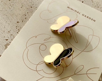 Butterfly Enamel Pin Set, Gold-Plated Minimalist Brooch