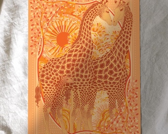 Giraffa, "Surya" nella prateria Stampa artistica Cartolina 5x7 / Cartolina giraffa / Stampa artistica giraffa / Stampa artistica della savana africana