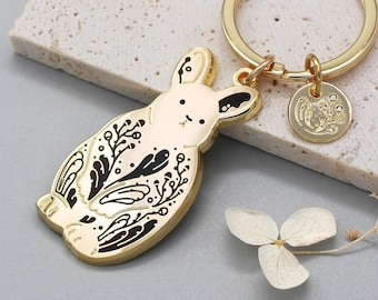 Bunny Rabbit Enamel Keychain, Gold-plated Bunny Bag Charm