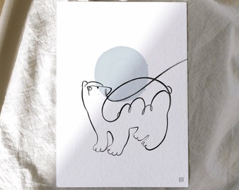 Polar Bear line drawing Postcard/ Bear Postcard/ Greeting card/ Handmade card/ Art Print/ Kids & Nursery Art/ Animal Print/Line art / A6