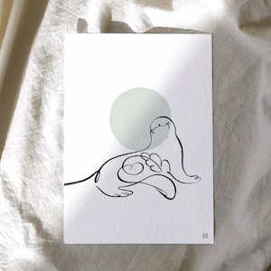 Cartão postal de arte de uma linha de leão-marinho 4"x6 | Cartão postal de leão-marinho | Impressão de arte de leão-marinho | Arte infantil e de berçário | Cartão postal de impressão de arte animal