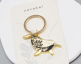 Narwhal enamel Keychain / Seconds sale/ Narwhal enamel Charm/ Whale Charm/ Bag charm/ Bag accessories