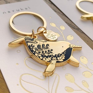 Narwhal keychain / Narwhal enamel Keychain/ 3% donation with purchase to WWF/ Narwhal keyring/ Narwhal charm/ Keyring+pin set option