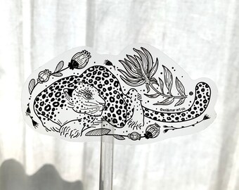 Leopard Sticker, Korean Style Leopard Art, Tropical Flowers, Waterproof Vinyl