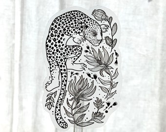 Leopard Line Art Sticker 01/ Leopard Sticker / Waterproof, Weatherproof, Durable Sticker/ transparent, clear sticker