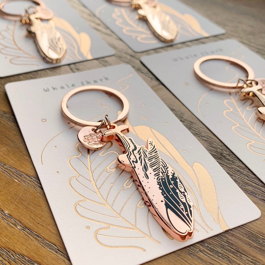 Interestind Key Rings Whale Shark Enamel Keychain, Rose Gold-plated Whale Bag Charm - Etsy