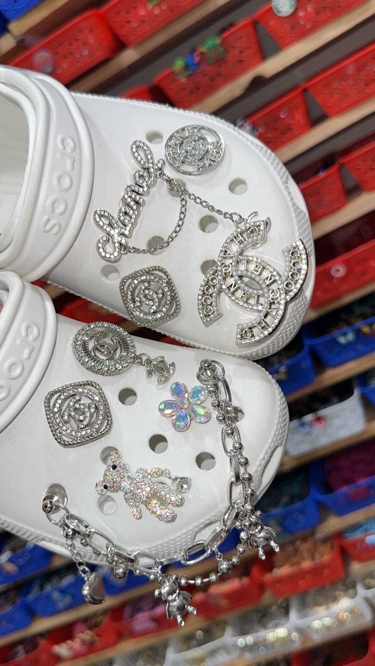 silver metal clog • authentic jibbitz • crocs shoe charms