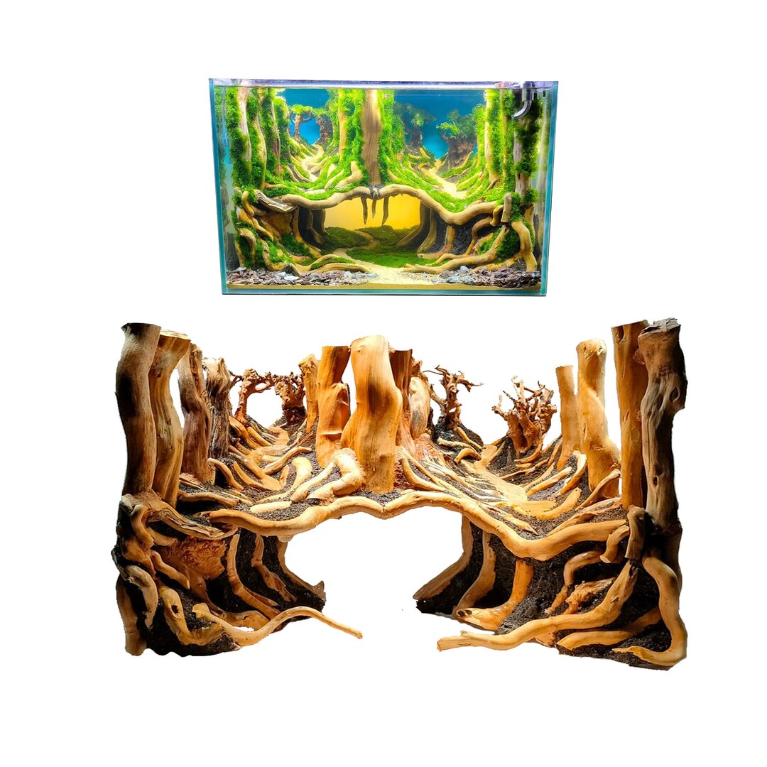 Bonsai Driftwood Aquascape With Lava Rocks Aquarium Tree Fish Tank