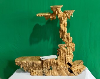Driftwood sculpture tree stump stand tiered plant stand room decor