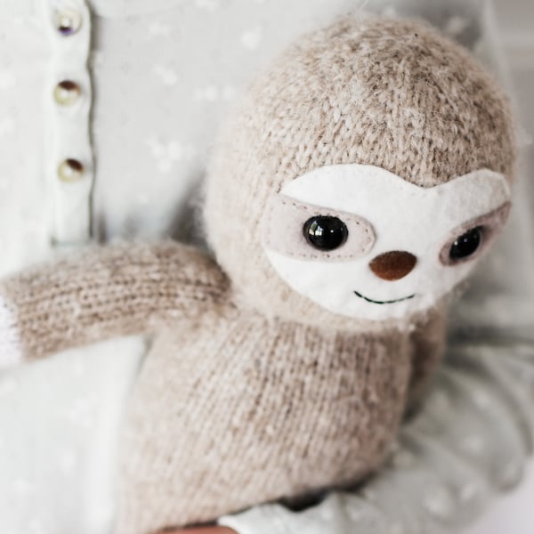 Sloth Toy PDF Knitting Pattern - Knitted Pattern, Easy to Follow, Seamless, Knit in the Round, Downloadable, Children’s Toy