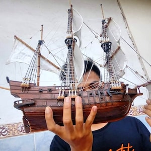 Miniature San Francesco Wooden Ship Model: Antique Home Decor (50x45x9 cm)