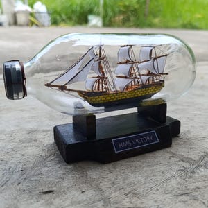 HMS Victory Ship in a Bottle: Miniature Handmade Nautical Decor