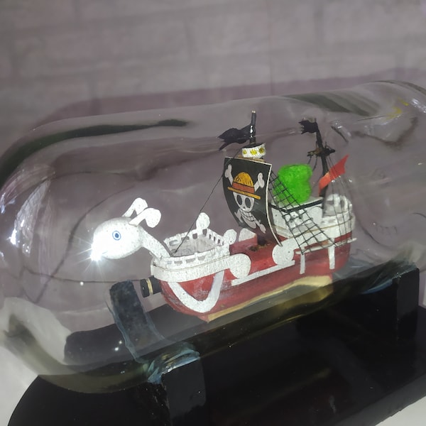 Miniature Going Merry Ship in a bottle with Green Tree, Miniature pirates ship, anime pirates ship