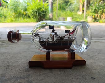 Handmade Miniature Pirate Ship in a Bottle: Anime Decor