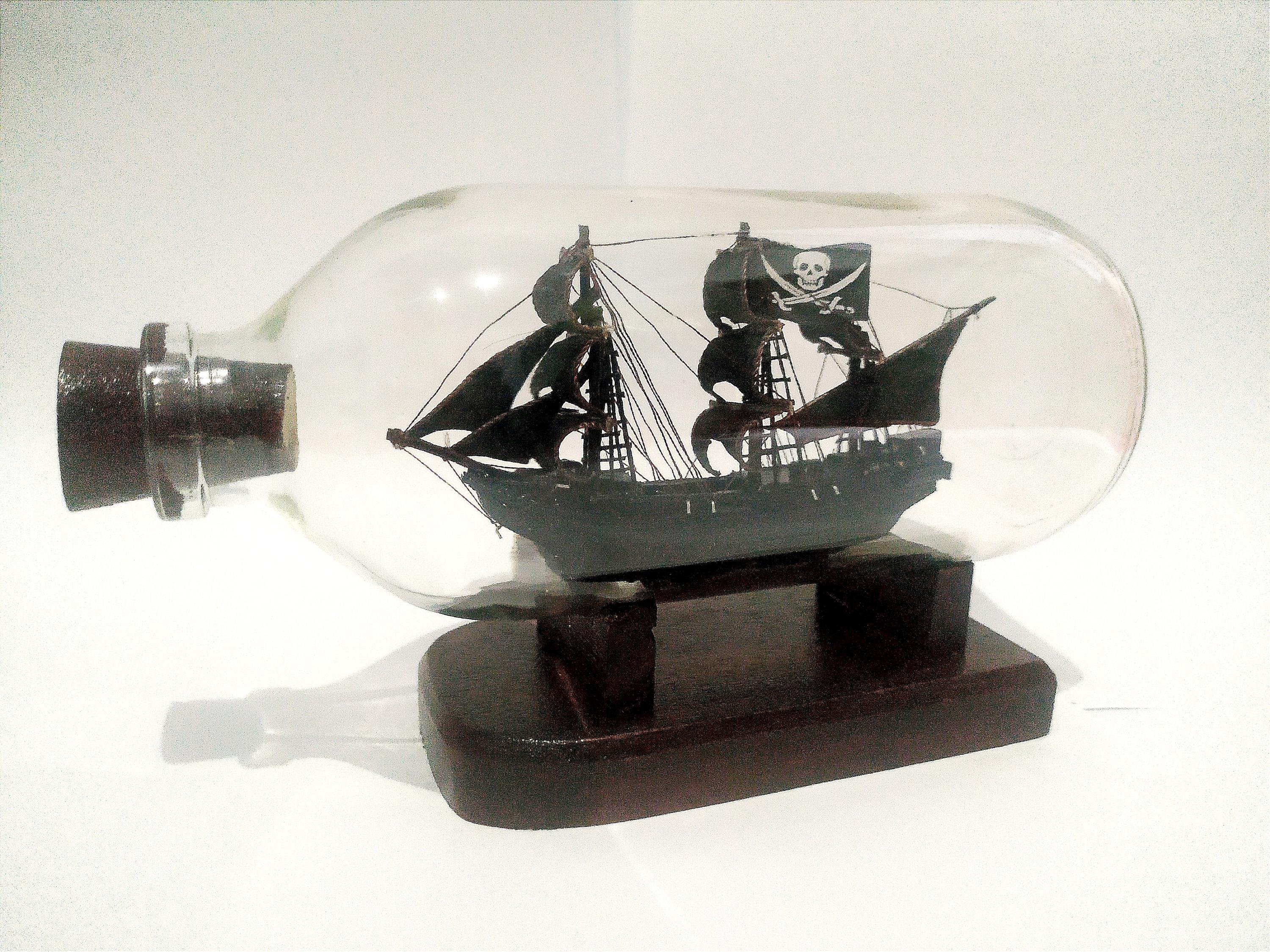 Black Pearl Ship in a Bottle: Miniature Pirate Ship Decor