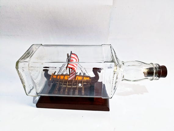 Miniature Drakkar Viking Ship in a Bottle: Handmade Indonesian