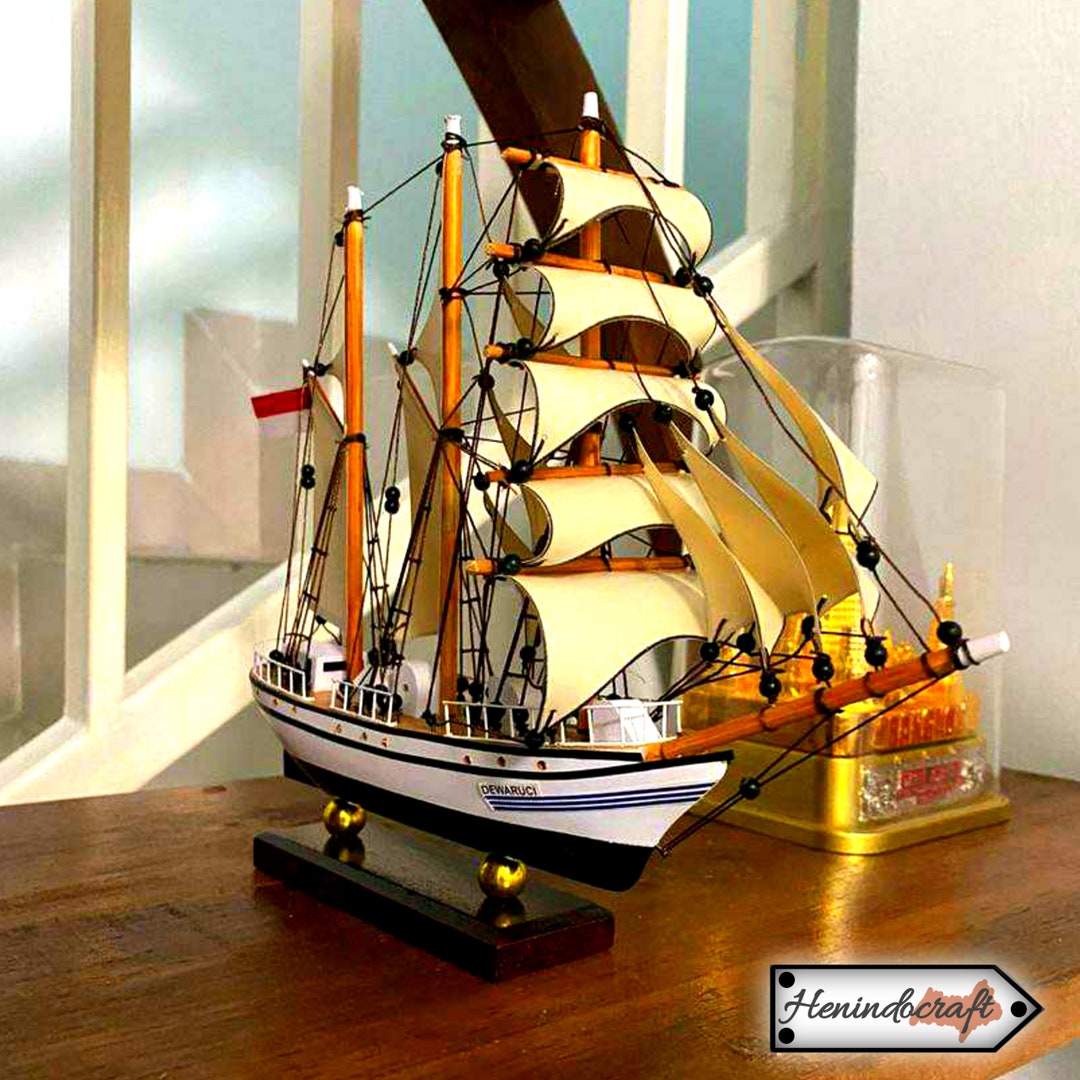 Miniature Dewaruci Ship, Miniature White Sailing Ship, Miniature
