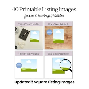 Quadratische druckbare Listing-Vorlagen für Etsy | 40 Canva Mockup Designs für One & Two Page Printables | Single-page Mock-up quadratisches Layout