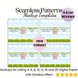 Seamless Patterns Mockups for Listing 4, 6, 8, 10, 12, 16 and 20 Digital Papers with Shadow Effect | Digital Patterns Mockups Bundle