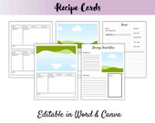 Editable Recipe Card Templates in Word & Canva | Recipe Sheet Bundle with Simple Recipe Cards | Minimal Recipe Binder Insert