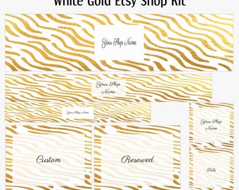 Kit de boutique modifiable pour les vendeurs Etsy | Bannière Etsy blanc et or | Kit de marque de magasin Etsy | Modèles de boutique Etsy | Bannière Etsy, icônes de la boutique
