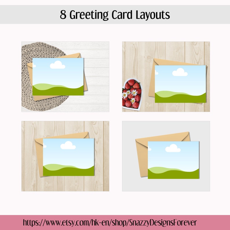 Canva Greeting Card Mockup Bundle | Horizontal Card Mock-up | 5x7 Landscape Card Mock ups | Boho Greeting Card Mockup | Canva Mockup image 3