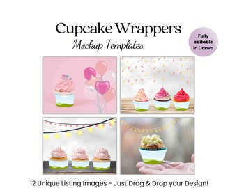 Pacchetto mockup di involucri per cupcake / Immagini dell'elenco degli involucri per cupcake modificabili / Involucri per cupcake mockup Canva / Modello di involucro per cupcake vuoto