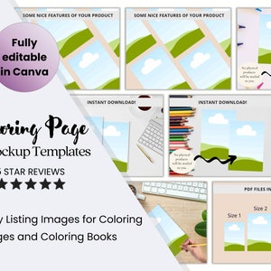 Coloring Pages Mockup Template | Malvorlagen Display | Aktivitätsseiten Mockup | Etsy Listings Mockup für Malvorlagen, die in Canva bearbeitet werden können