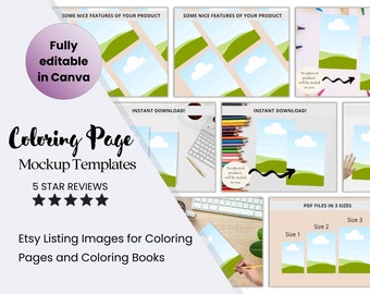 Coloring Pages Mockup Template | Coloring Pages Display | Activity Pages Mockup | Etsy Listings Mockup for Coloring Pages Editable in Canva