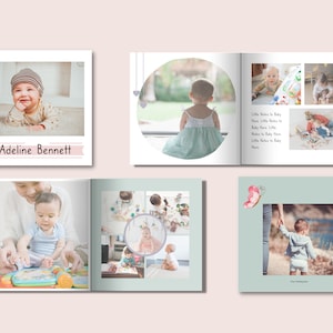Baby Fotoalbum Vorlage in Canva | Geschlechtsneutrales Fotoalbum für Babys erstes Jahr | Album Vorlage für Neugeborenen Fotografie Baby Buch
