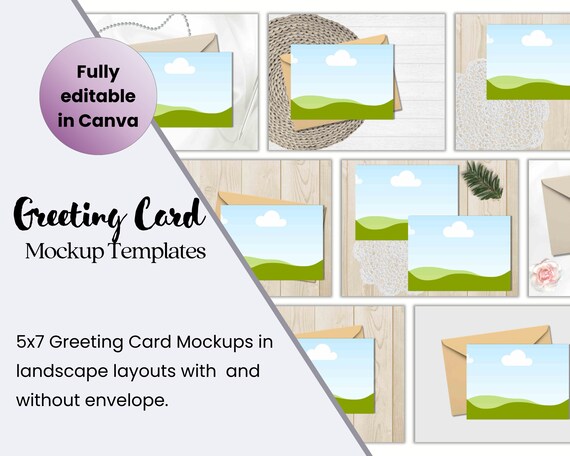 Canva Greeting Card Mockup Bundle | Horizontal Card Mock-up | 5x7 Landscape Card Mock ups | Boho Greeting Card Mockup | Canva Mockup