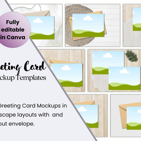 Canva Greeting Card Mockup Bundle | Horizontal Card Mock-up | 5x7 Landscape Card Mock ups | Boho Greeting Card Mockup | Canva Mockup