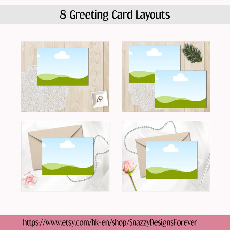 Canva Greeting Card Mockup Bundle | Horizontal Card Mock-up | 5x7 Landscape Card Mock ups | Boho Greeting Card Mockup | Canva Mockup image 4