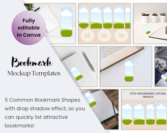 ブックマーク モックアップ | ブックマーク モックアップ テンプレート | 編集可能な Canva テンプレート | ブックマークの Etsy リスト モックアップ