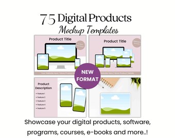 Plantillas de maquetas de productos digitales: plantillas de maquetas para dispositivos móviles, iPhone, computadoras, portátiles, tabletas y teléfonos inteligentes para productos digitales / Imágenes de listados