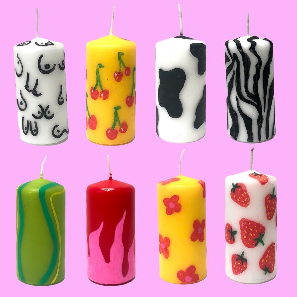 Hand painted Pillar Candle, Dinner Candles, Y2K Candle