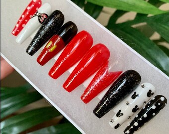 Disney Press On Nails | Crystal Details | Long Coffin