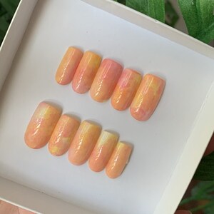 Pastel Marble Print Nails | Pink Yellow Spring Summer Press On Nails | Customizable | Ombré Nails | Coffin Stiletto Almond Oval Square Long