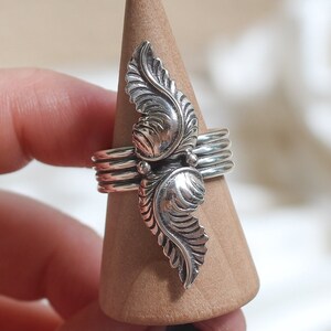Size 7.25 Sterling Silver Leaf Ring, Handcrafted 925 Sterling Silver Leaf Ring with Thick, Comfortable Band, Handmade Jewelry