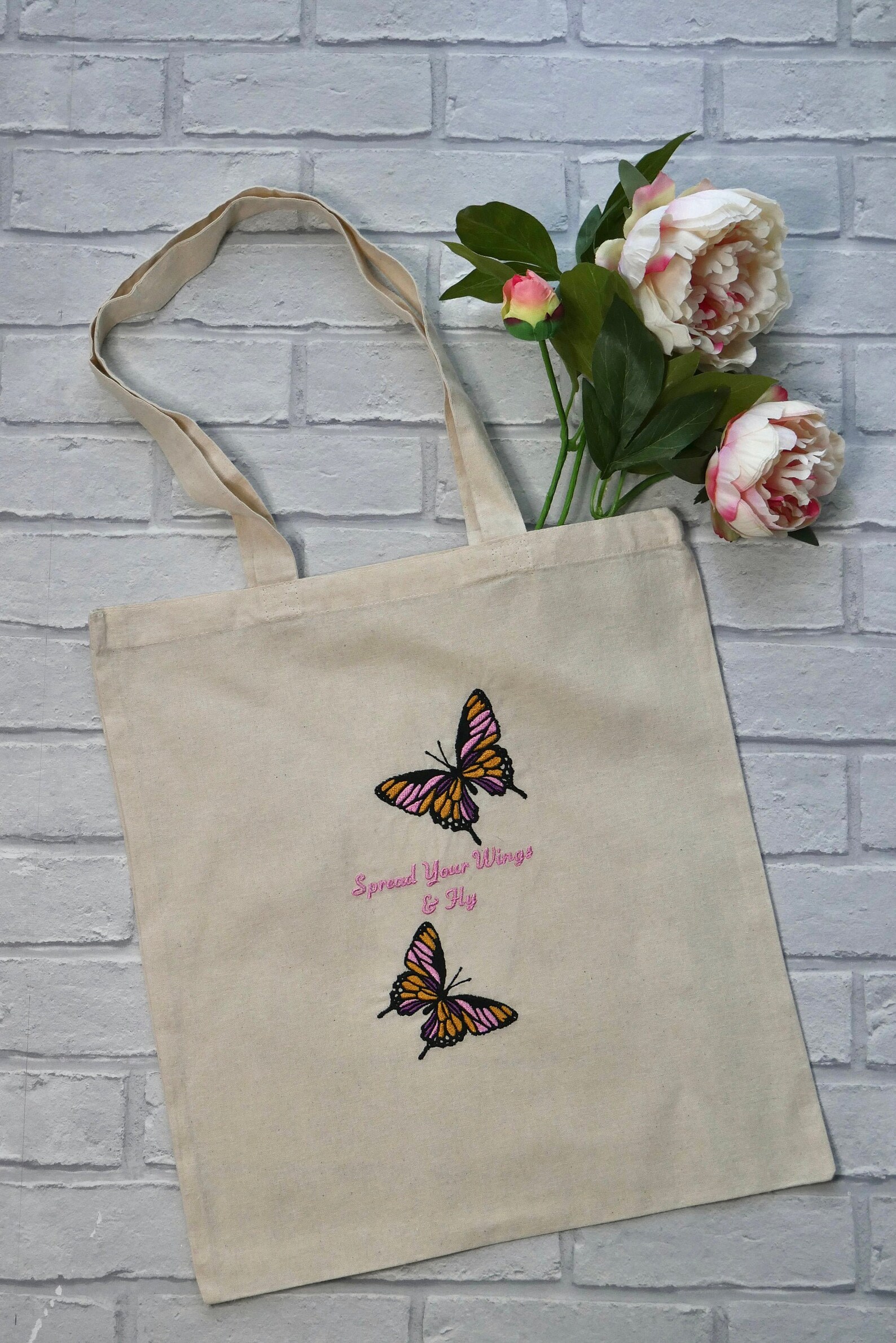 Butterfly Tote Bag With Inspirational Quote Embroidered & Etsy