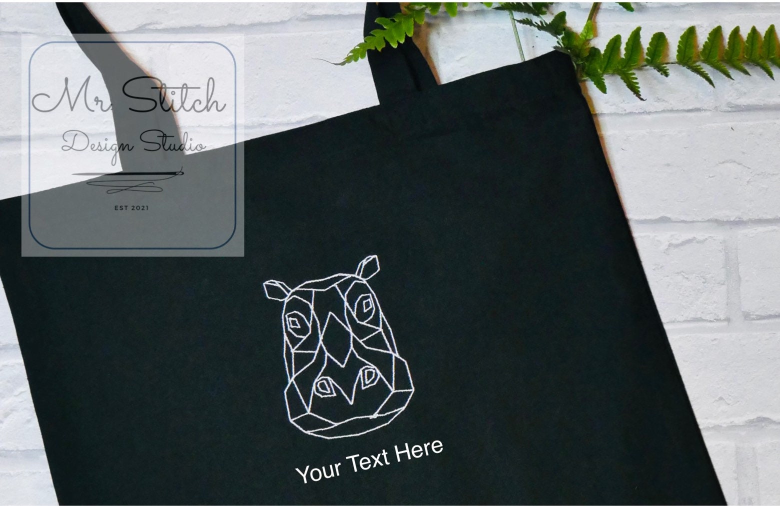 Custom Embroidered Hippo Tote Bag Geometric Hippo Shoulder Etsy