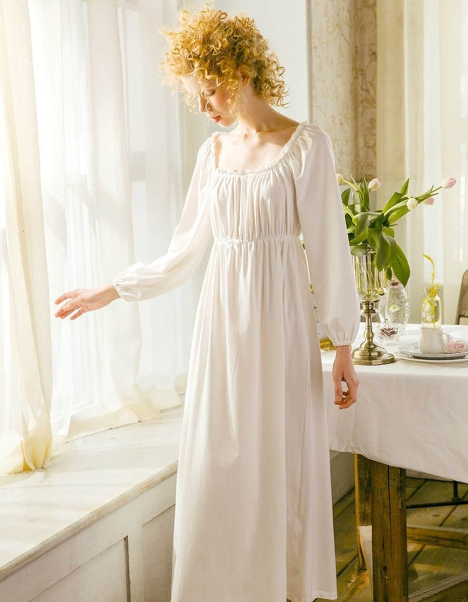 Vintage white square cotton nightgown women victorian Etsy