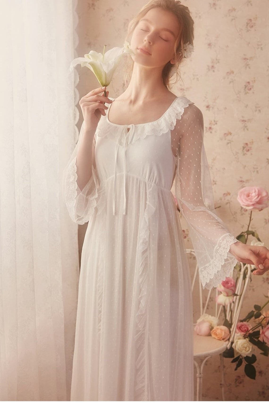 Elegant Victorian Nightgown Lace Sleepwear Vintage Etsy 