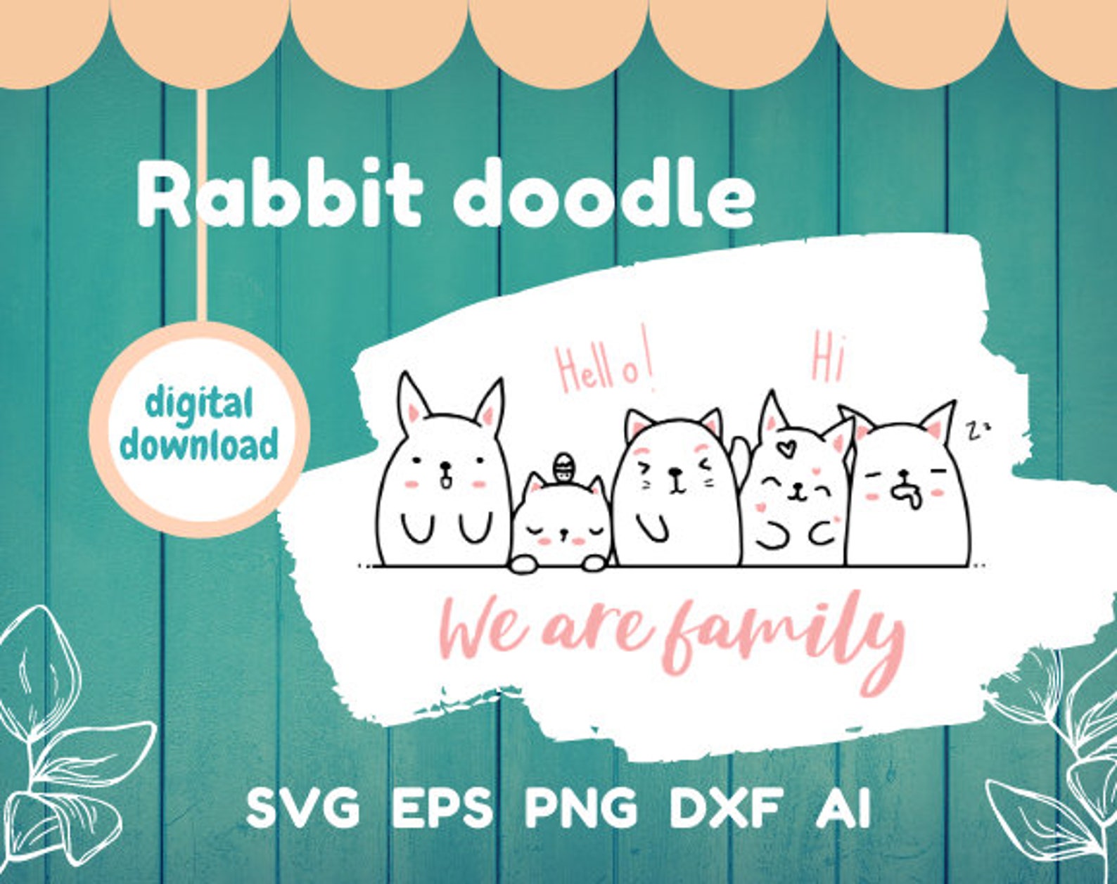 Rabbit doodle svg We are family speech svg bunny family | Etsy