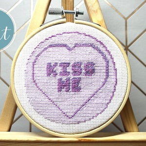 Customisable Purple Retro Sweets Cross-stitch Hoop kit, modern cross-stitch kit