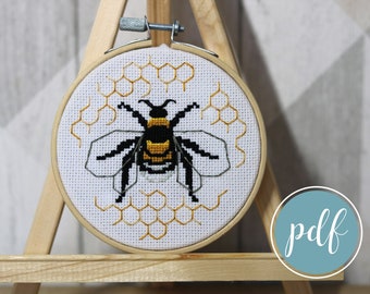 Queen Bee Cross-stitch Hoop, Modern Cross Stitch Pattern