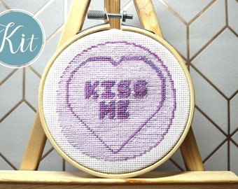 Customisable Purple Retro Sweets Cross-stitch Hoop kit, modern cross-stitch kit