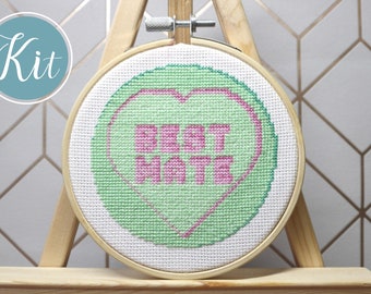 Customisable Green Retro Sweets Cross-stitch Hoop kit, modern cross-stitch kit